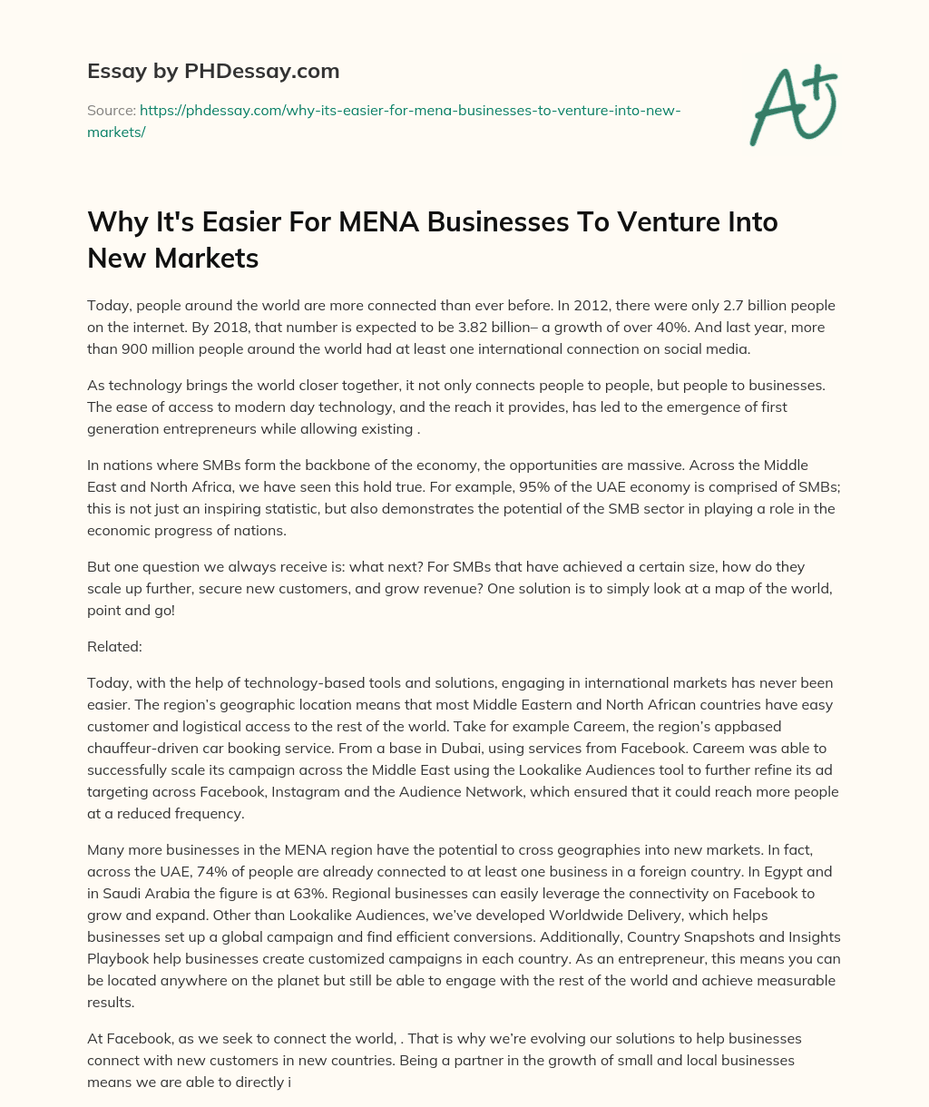 Why It’s Easier For MENA Businesses To Venture Into New Markets essay