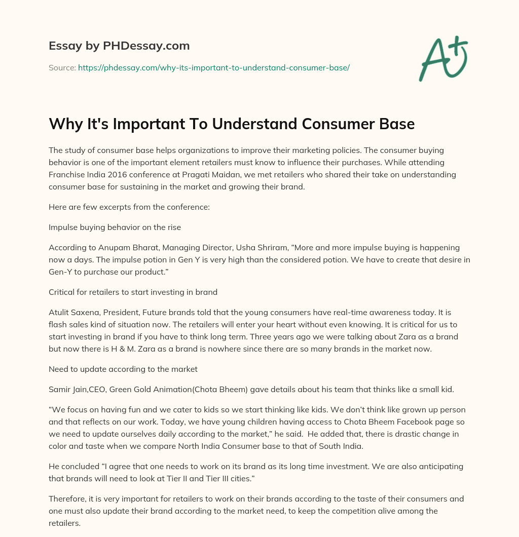 Why It’s Important To Understand Consumer Base essay
