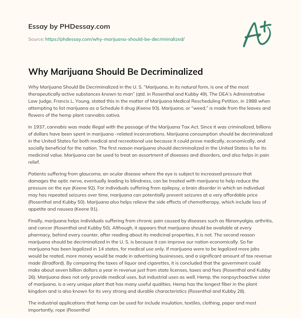 Why Marijuana Should Be Decriminalized essay