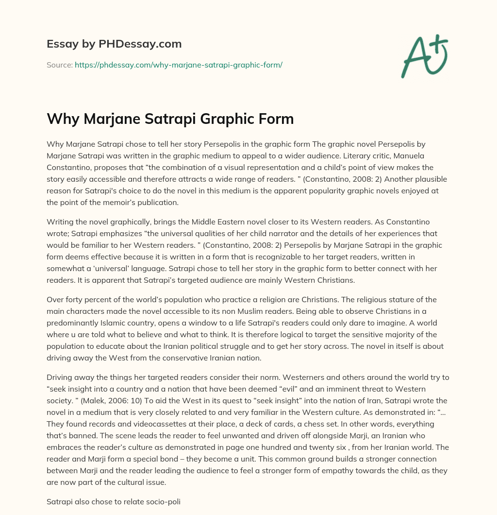 Why Marjane Satrapi Graphic Form essay