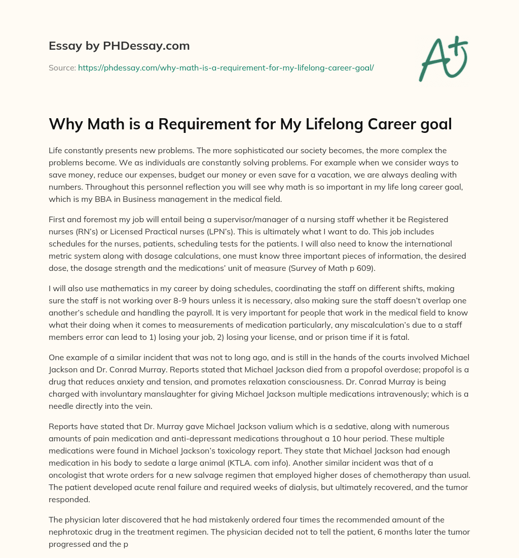 Why Math is a Requirement for My Lifelong Career goal essay