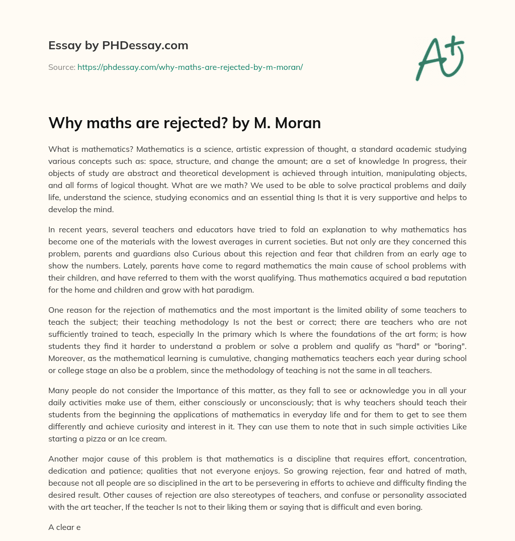 Why maths are rejected? by M. Moran essay