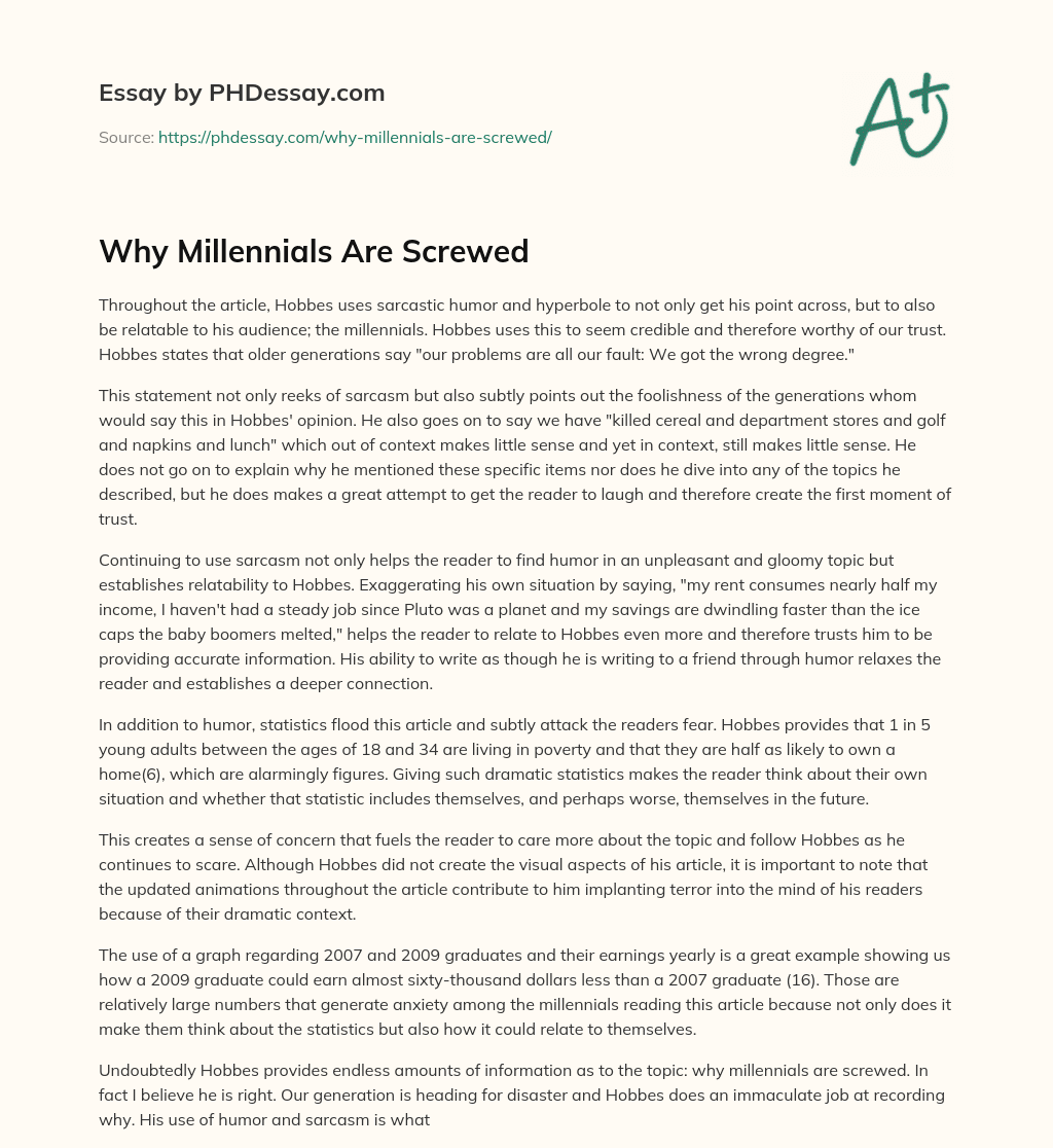 Why Millennials Are Screwed essay