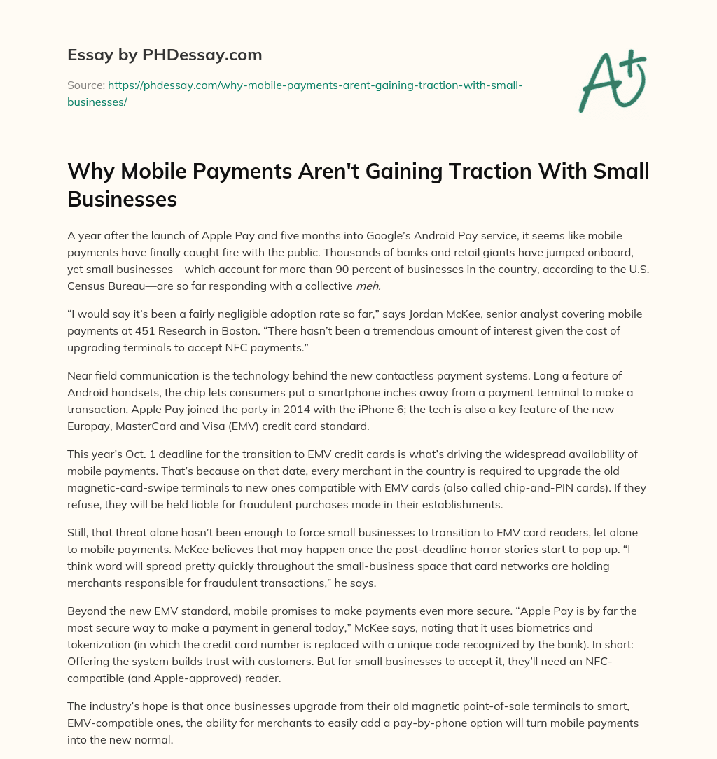 Why Mobile Payments Aren’t Gaining Traction With Small Businesses essay