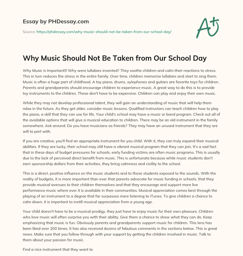 Why Music Should Not Be Taken from Our School Day essay