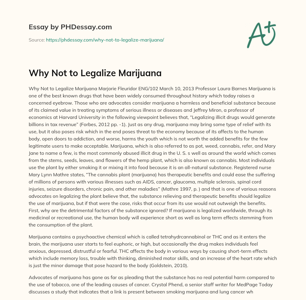 Why Not to Legalize Marijuana essay