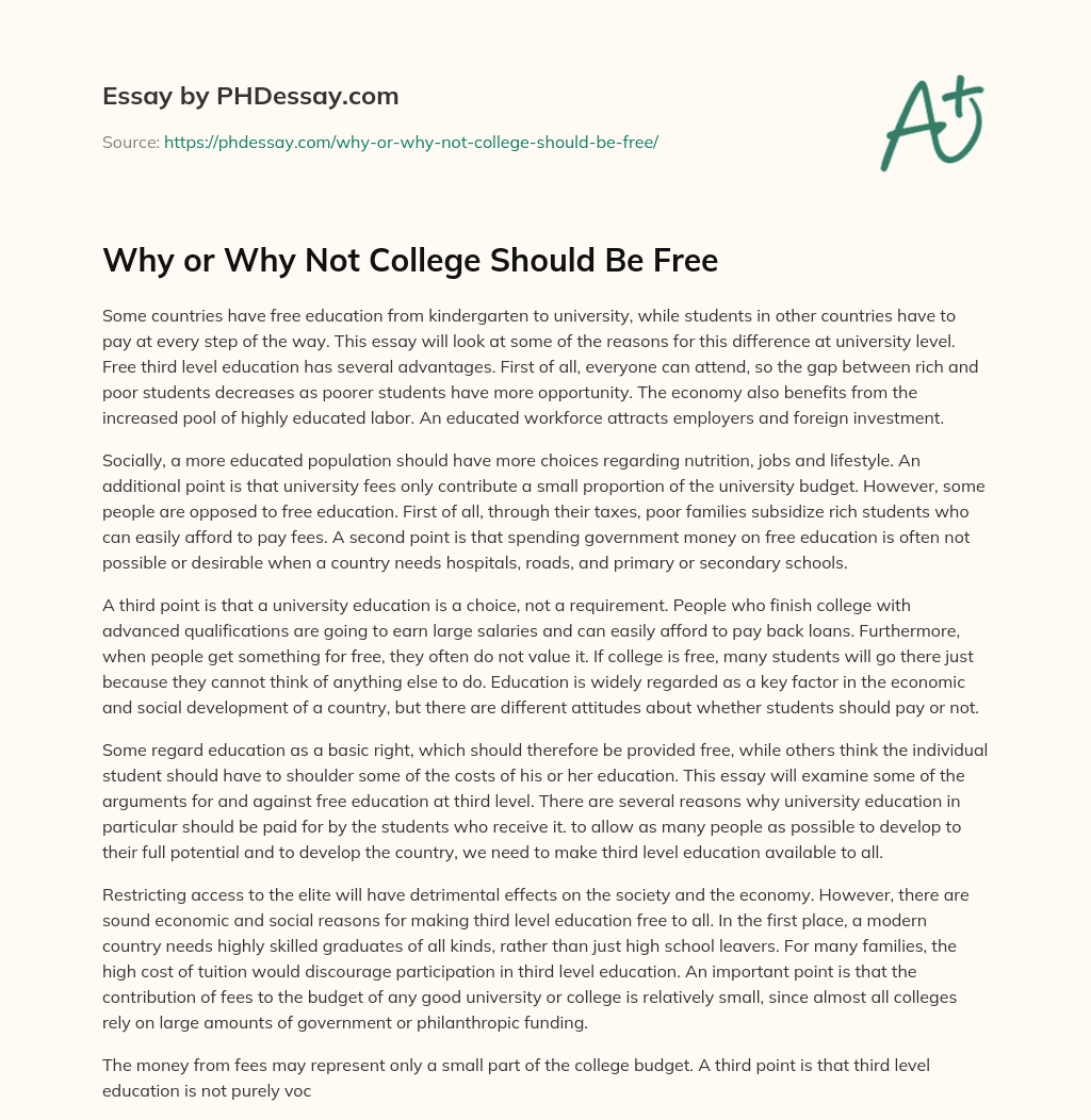 Why or Why Not College Should Be Free essay
