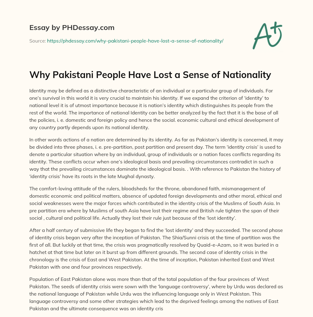 Why Pakistani People Have Lost a Sense of Nationality essay
