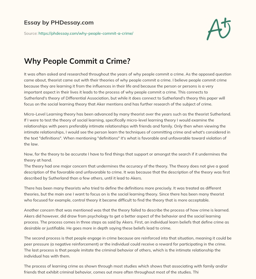 Why People Commit a Crime? essay