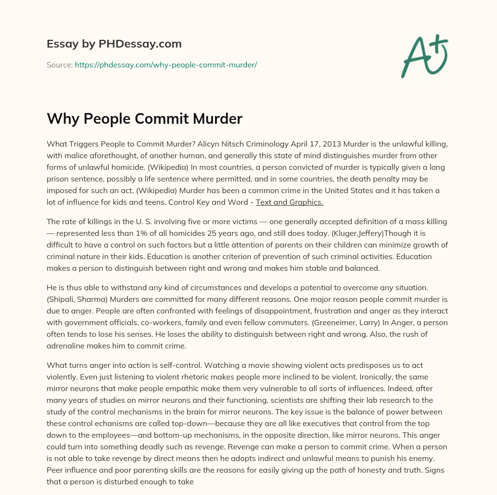 Why People Commit Murder essay