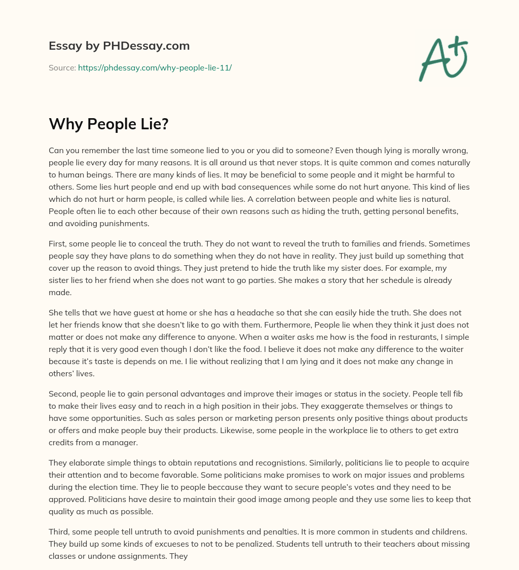 Why People Lie? essay
