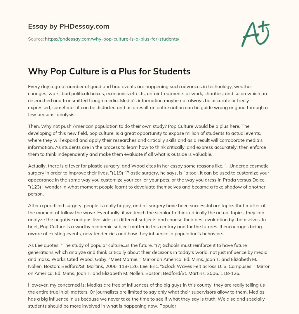 Why Pop Culture is a Plus for Students essay