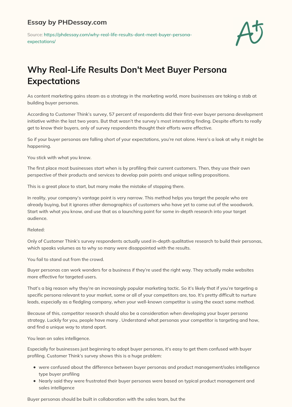 Why Real-Life Results Don’t Meet Buyer Persona Expectations essay