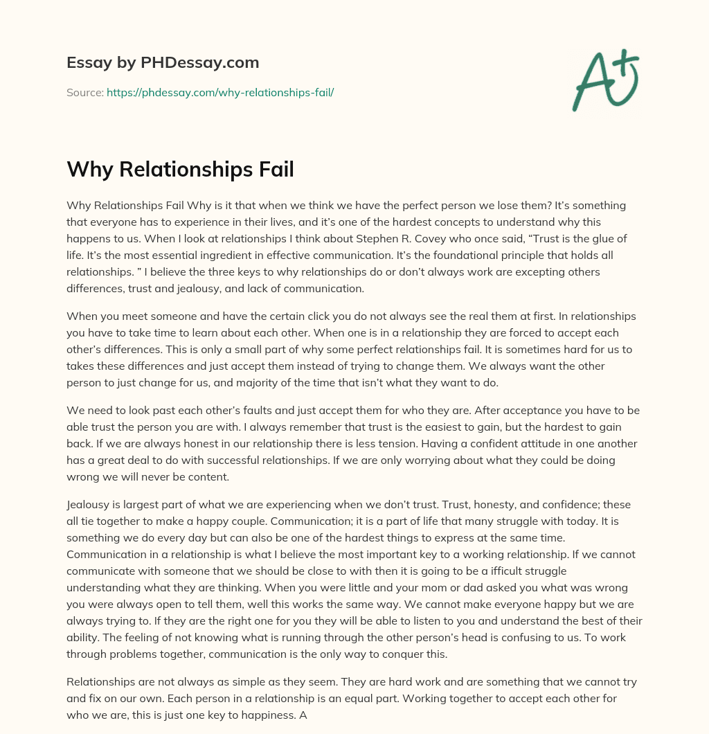 Why Relationships Fail essay