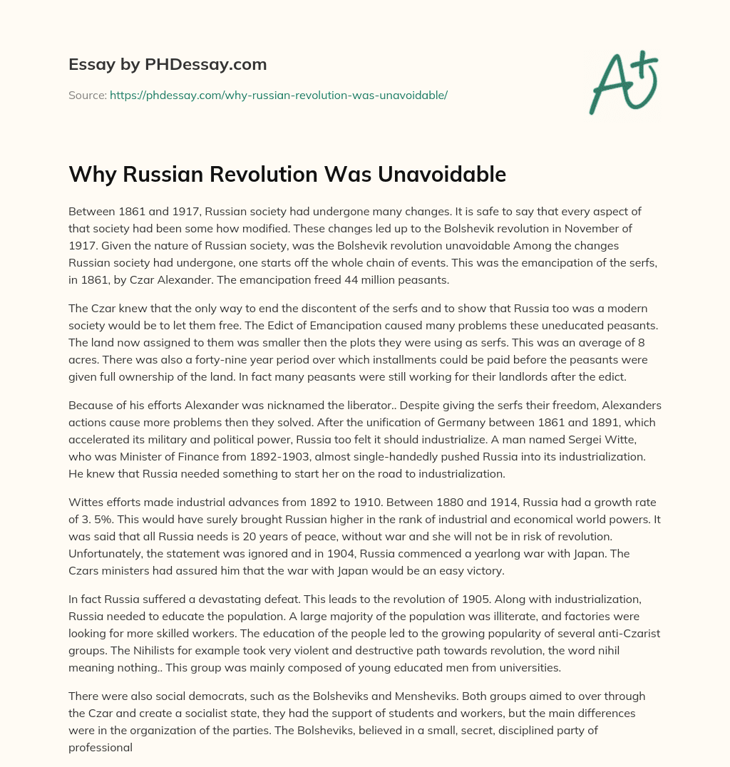 Why Russian Revolution Was Unavoidable essay