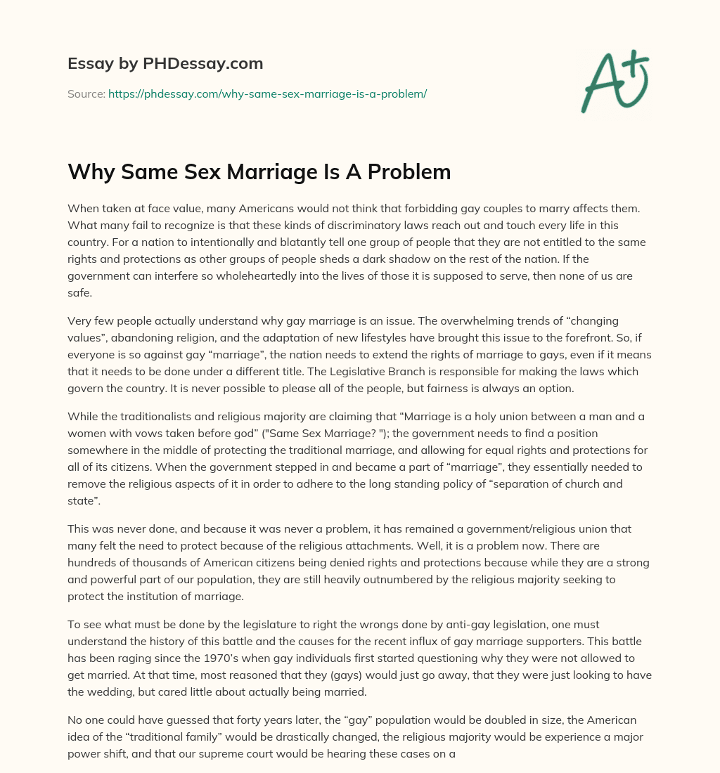 Why Same Sex Marriage Is A Problem essay