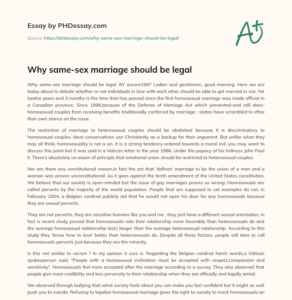 Why same-sex marriage should be legal essay