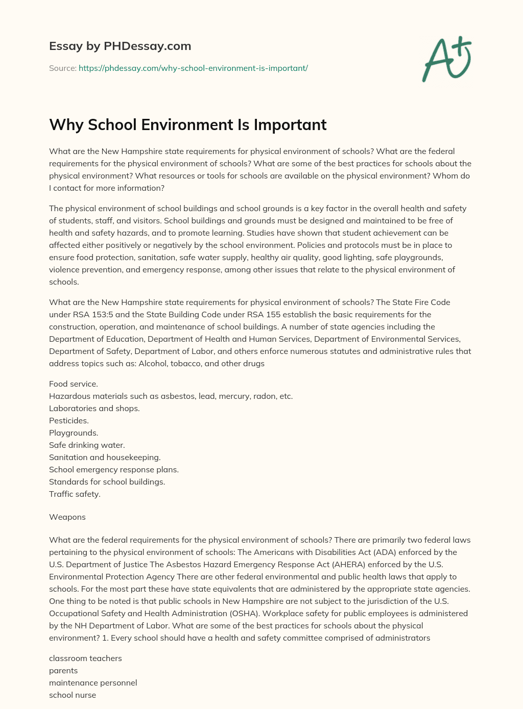 Why School Environment Is Important essay