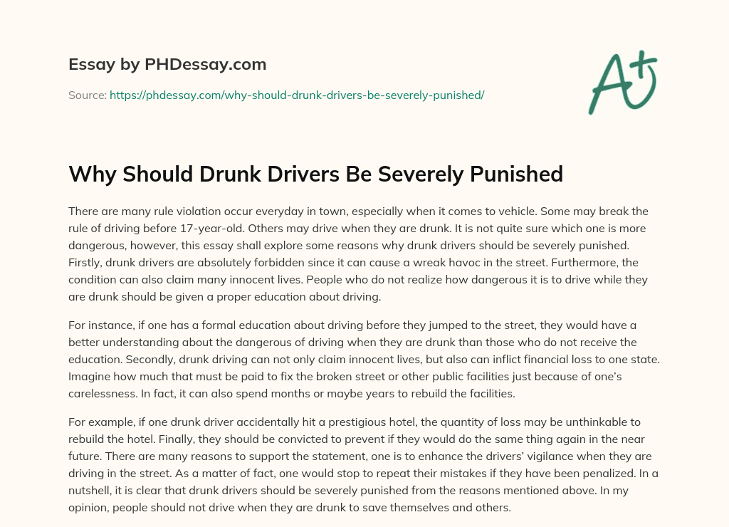 ﻿Why Should Drunk Drivers Be Severely Punished essay
