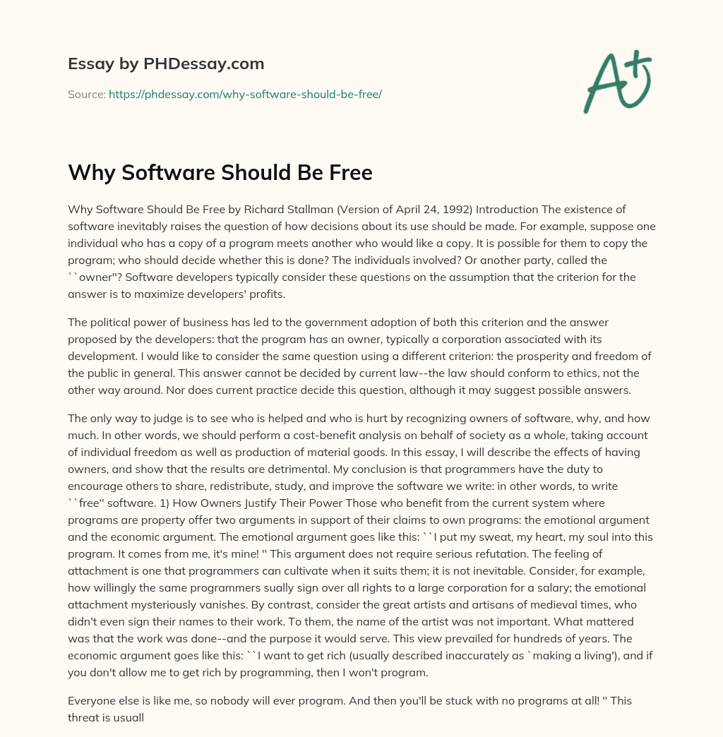 Why Software Should Be Free essay