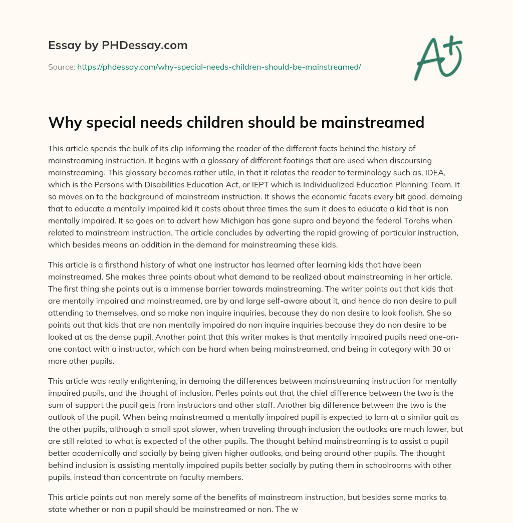 Why special needs children should be mainstreamed essay