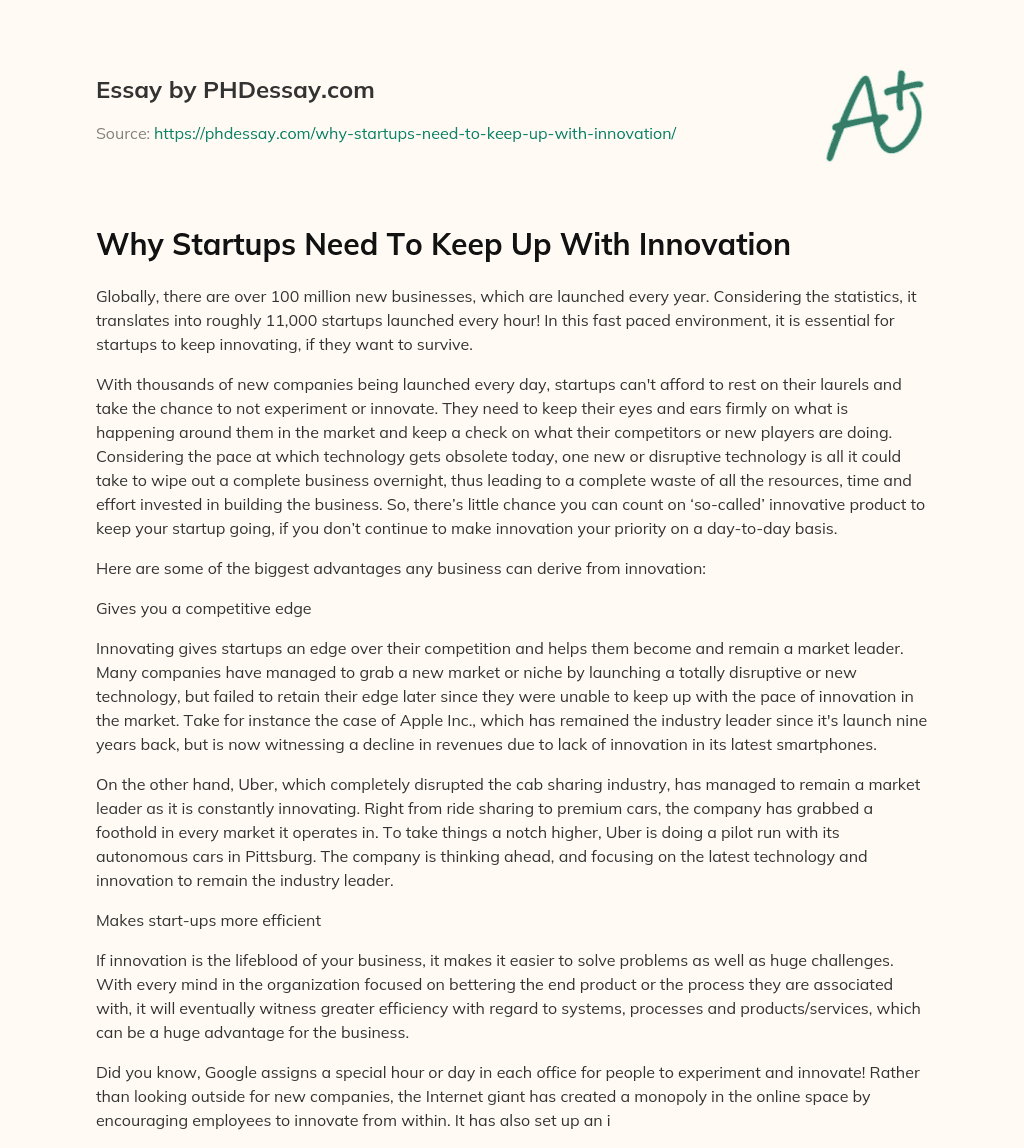 Why Startups Need To Keep Up With Innovation essay