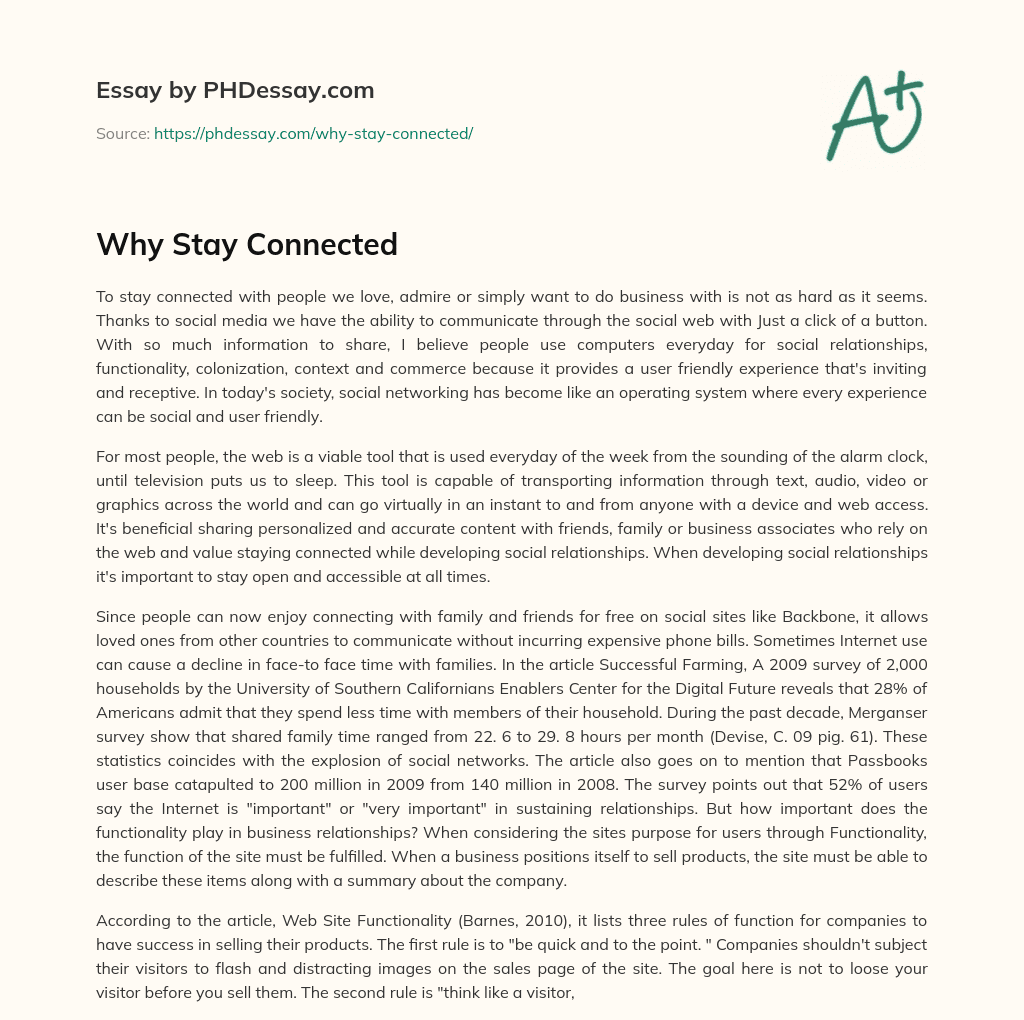Why Stay Connected essay