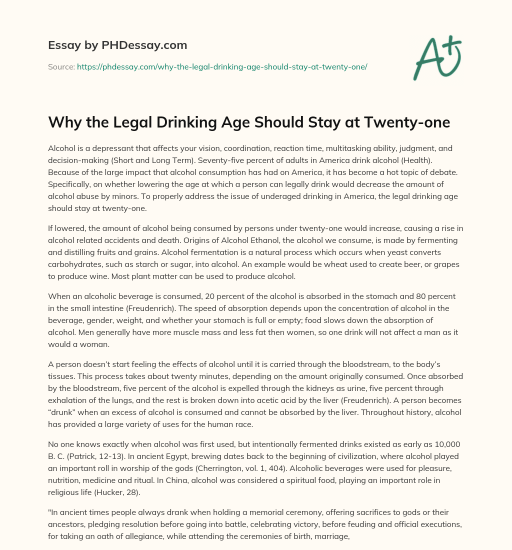 Why the Legal Drinking Age Should Stay at Twenty-one essay