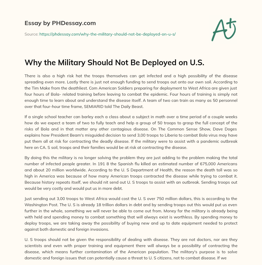 Why the Military Should Not Be Deployed on U.S. essay