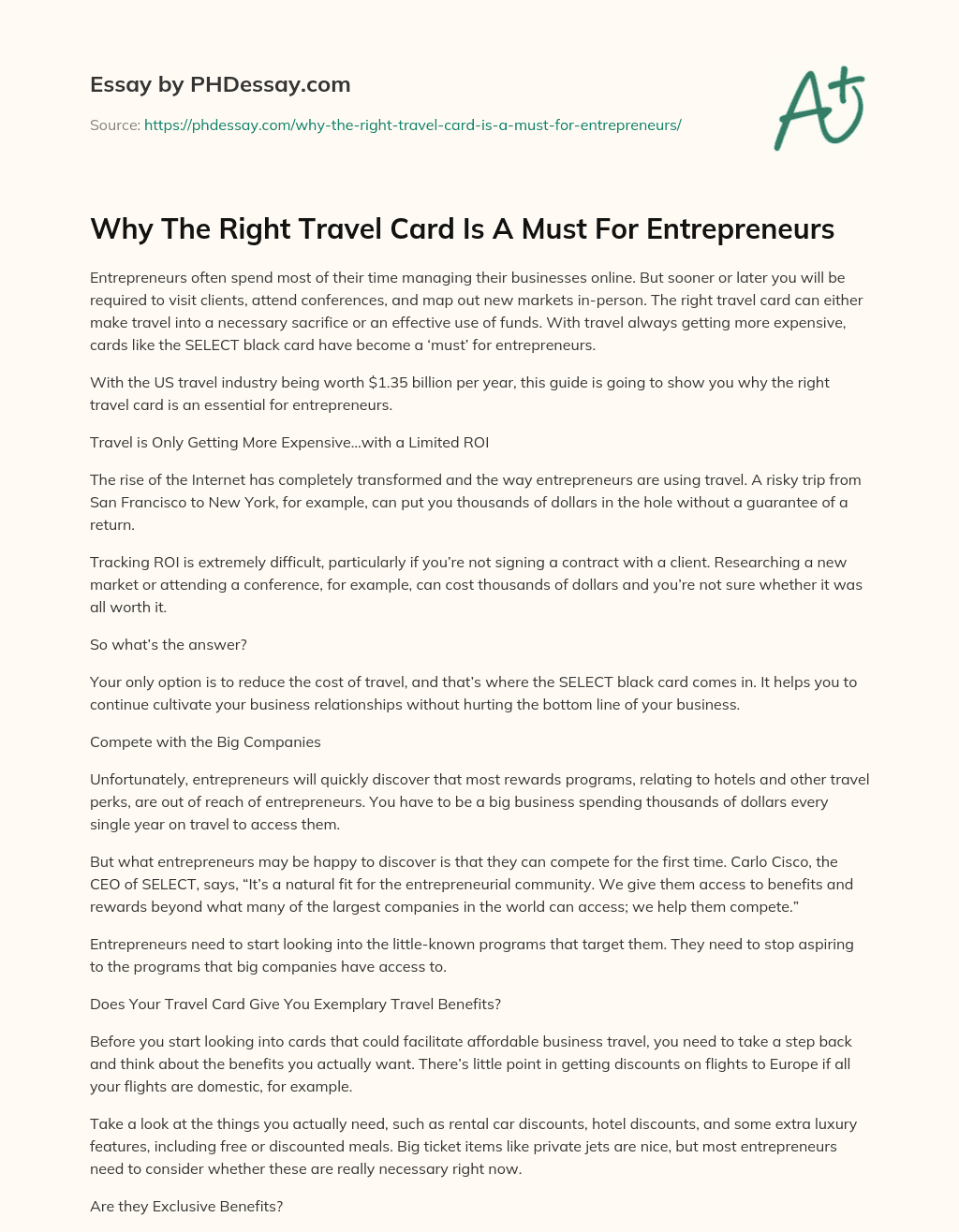 Why The Right Travel Card Is A Must For Entrepreneurs essay