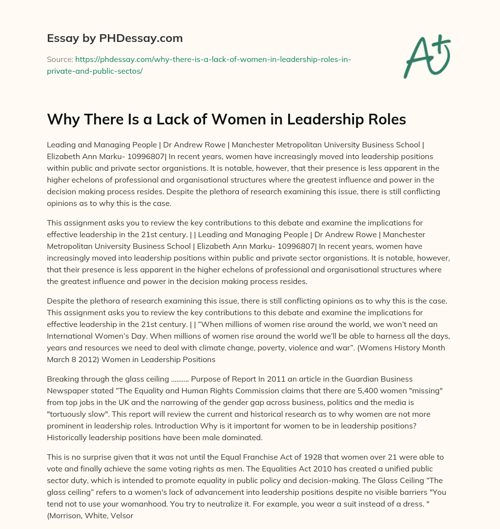 Why There Is a Lack of Women in Leadership Roles essay