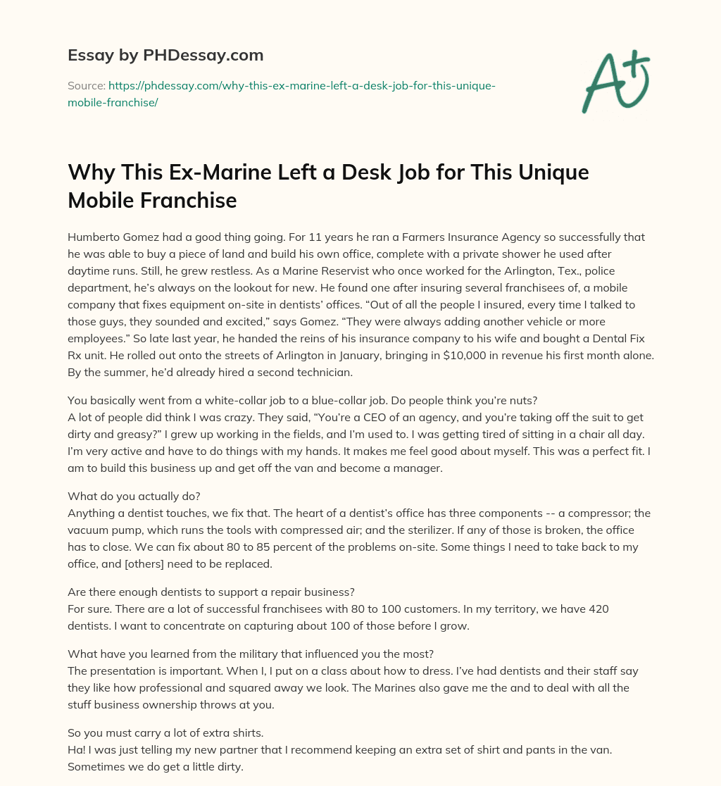 Why This Ex-Marine Left a Desk Job for This Unique Mobile Franchise essay