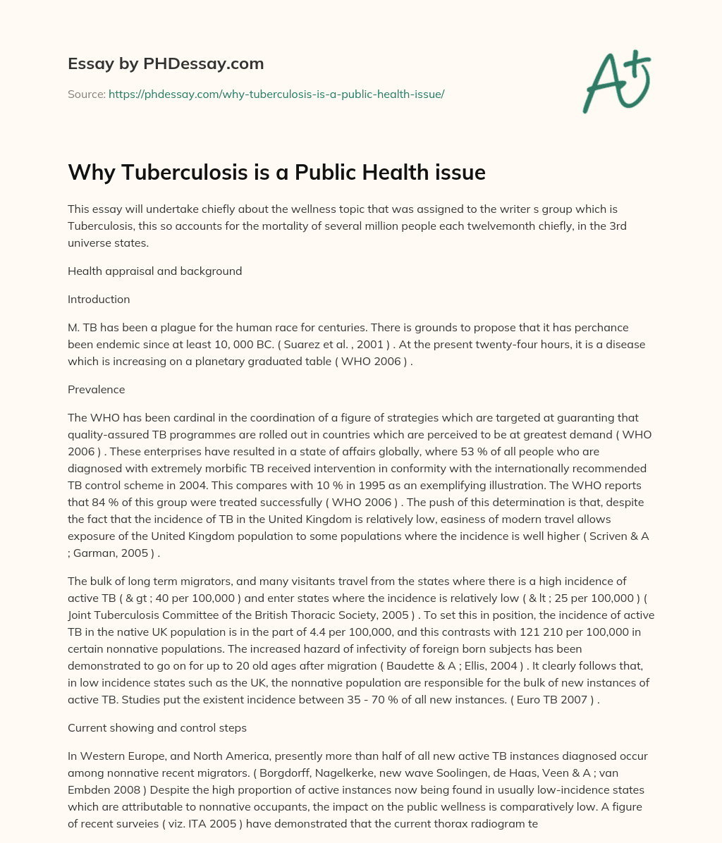Why Tuberculosis is a Public Health issue essay