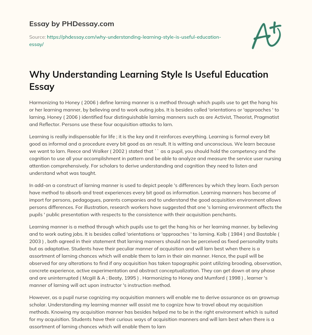 Why Understanding Learning Style Is Useful Education Essay essay