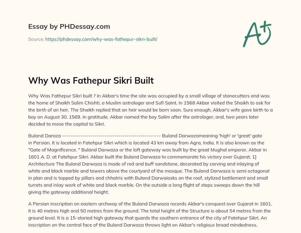 Why Was Fathepur Sikri Built essay