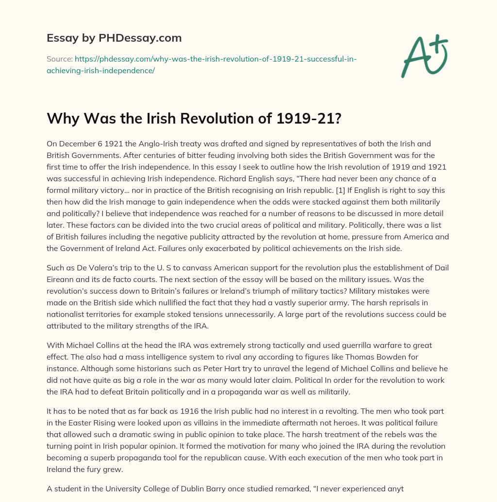 Why Was the Irish Revolution of 1919-21? essay