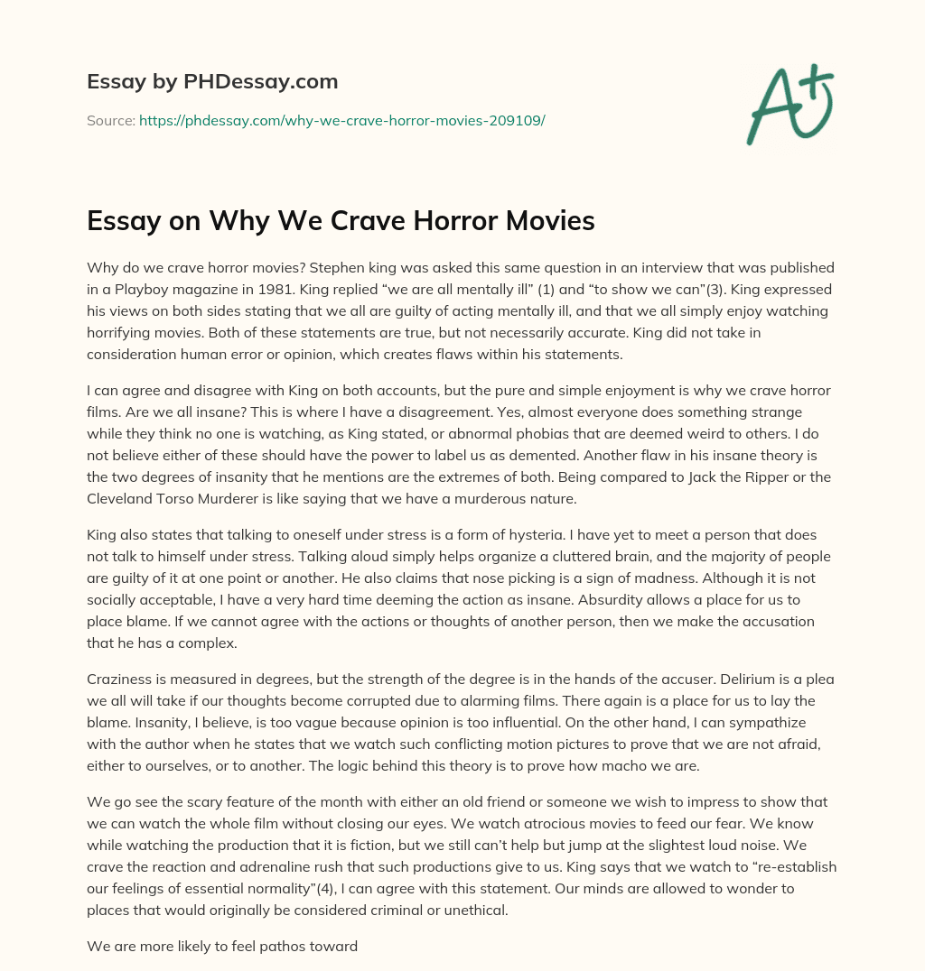 Essay on Why We Crave Horror Movies essay
