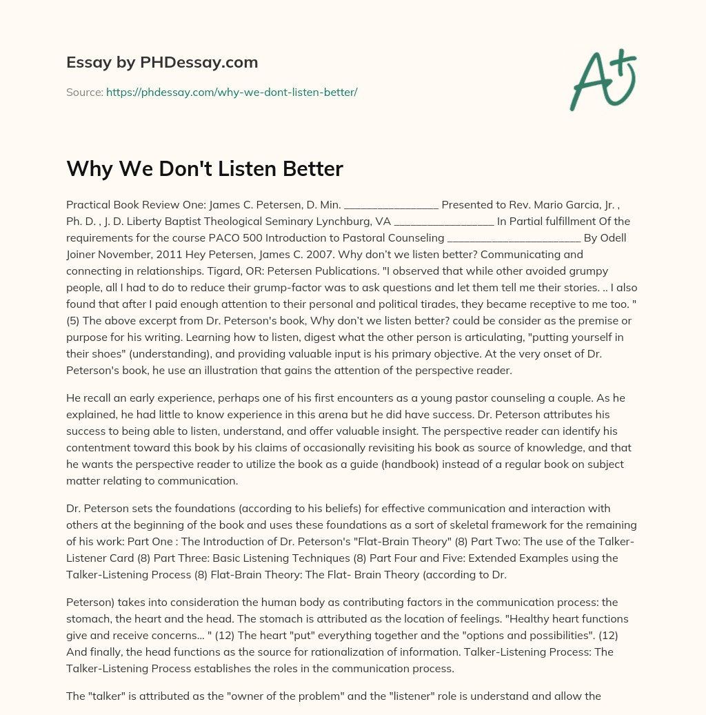 Why We Don’t Listen Better essay
