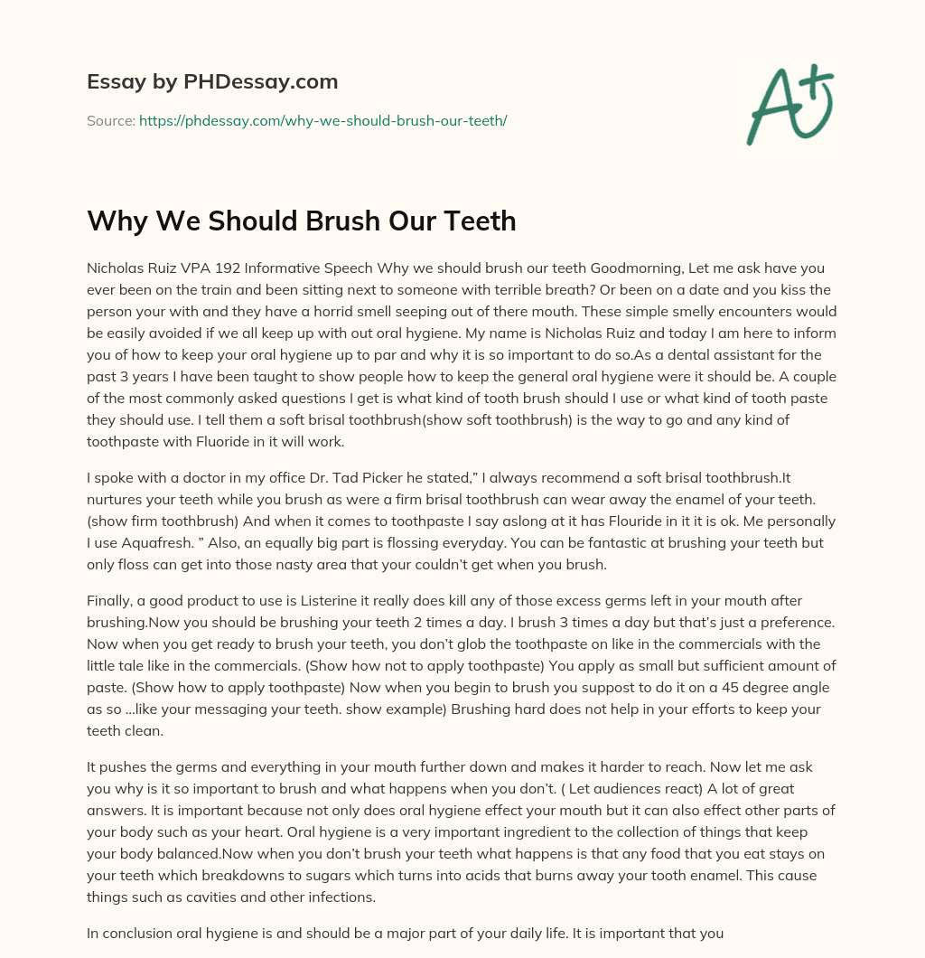 essay on healthy teeth