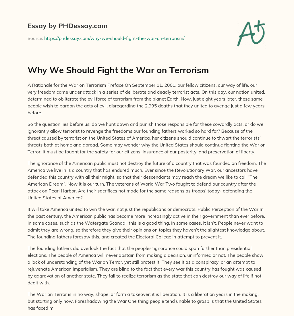 Why We Should Fight the War on Terrorism essay