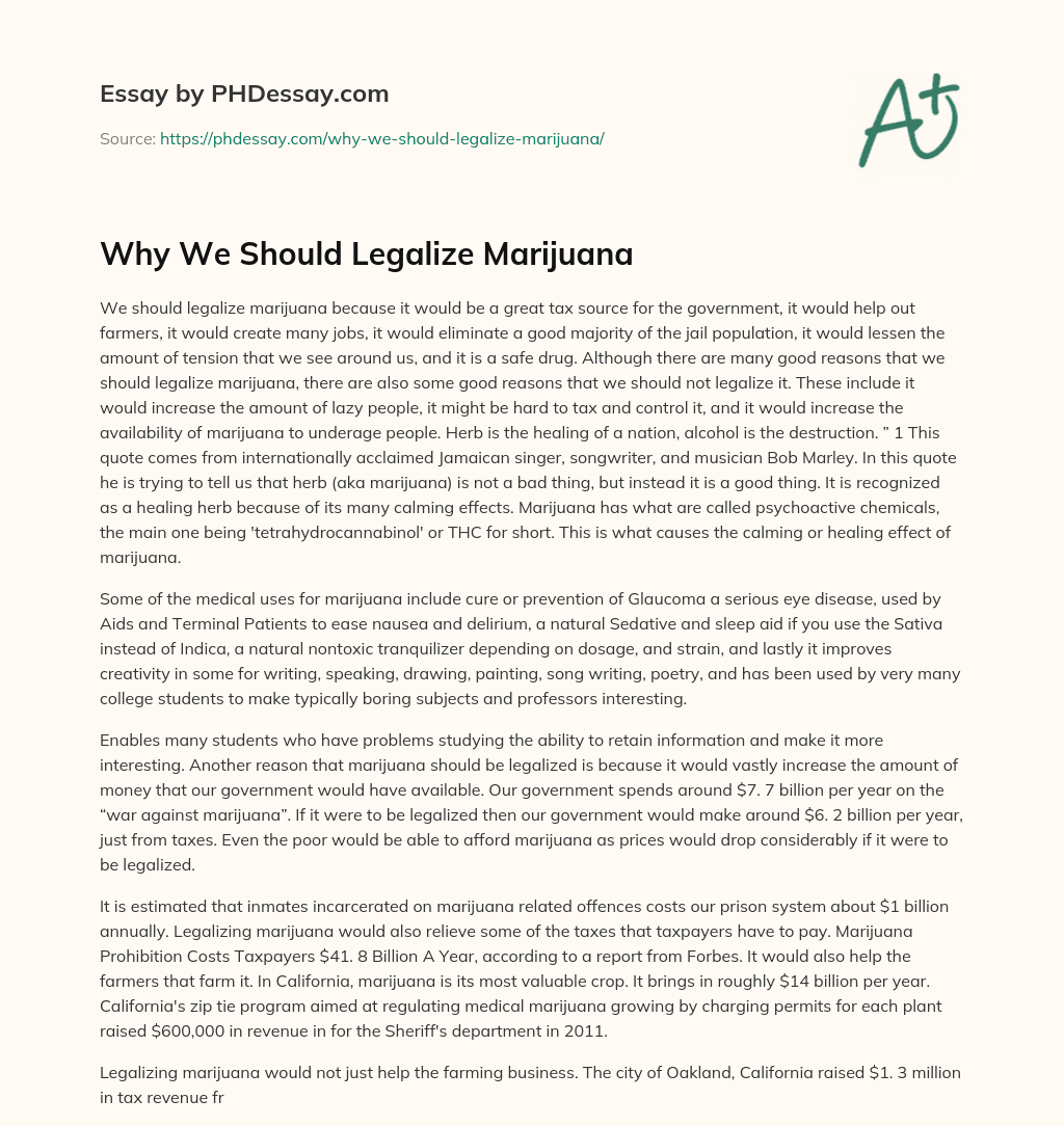 Why We Should Legalize Marijuana essay