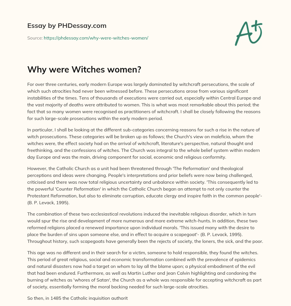 Why were Witches women? essay