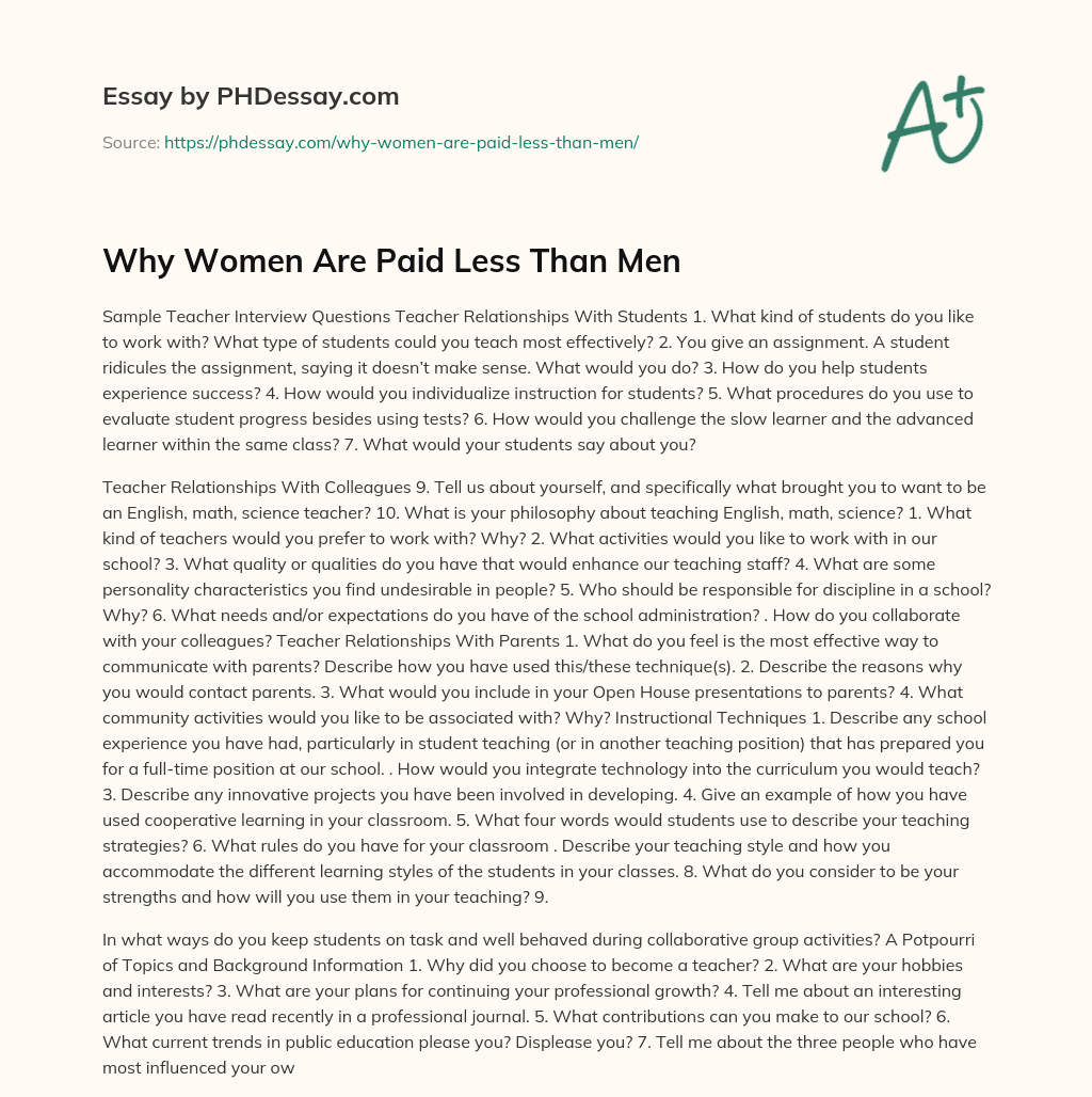 Why Women Are Paid Less Than Men essay