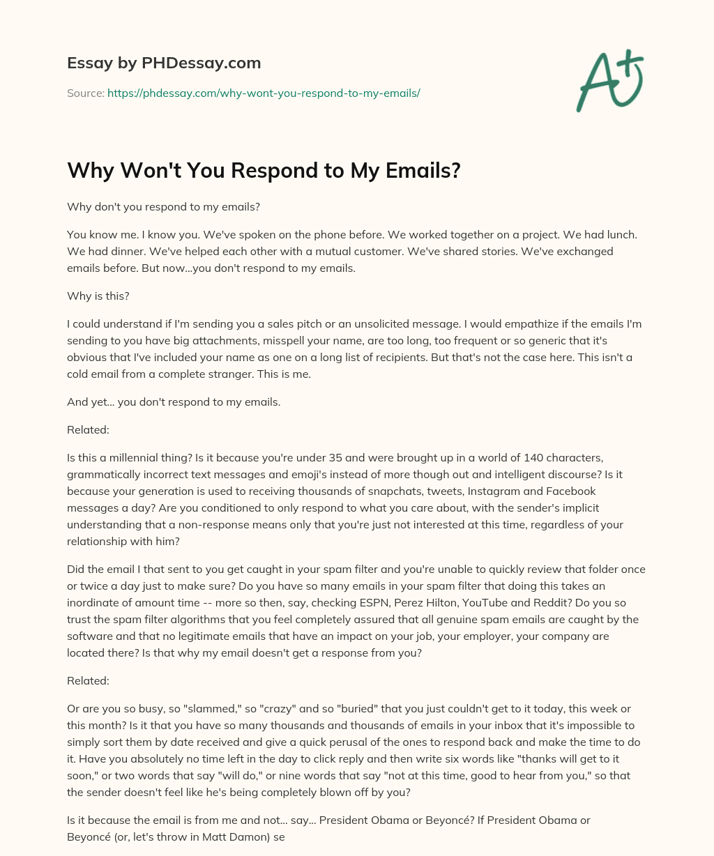 Why Won’t You Respond to My Emails? essay