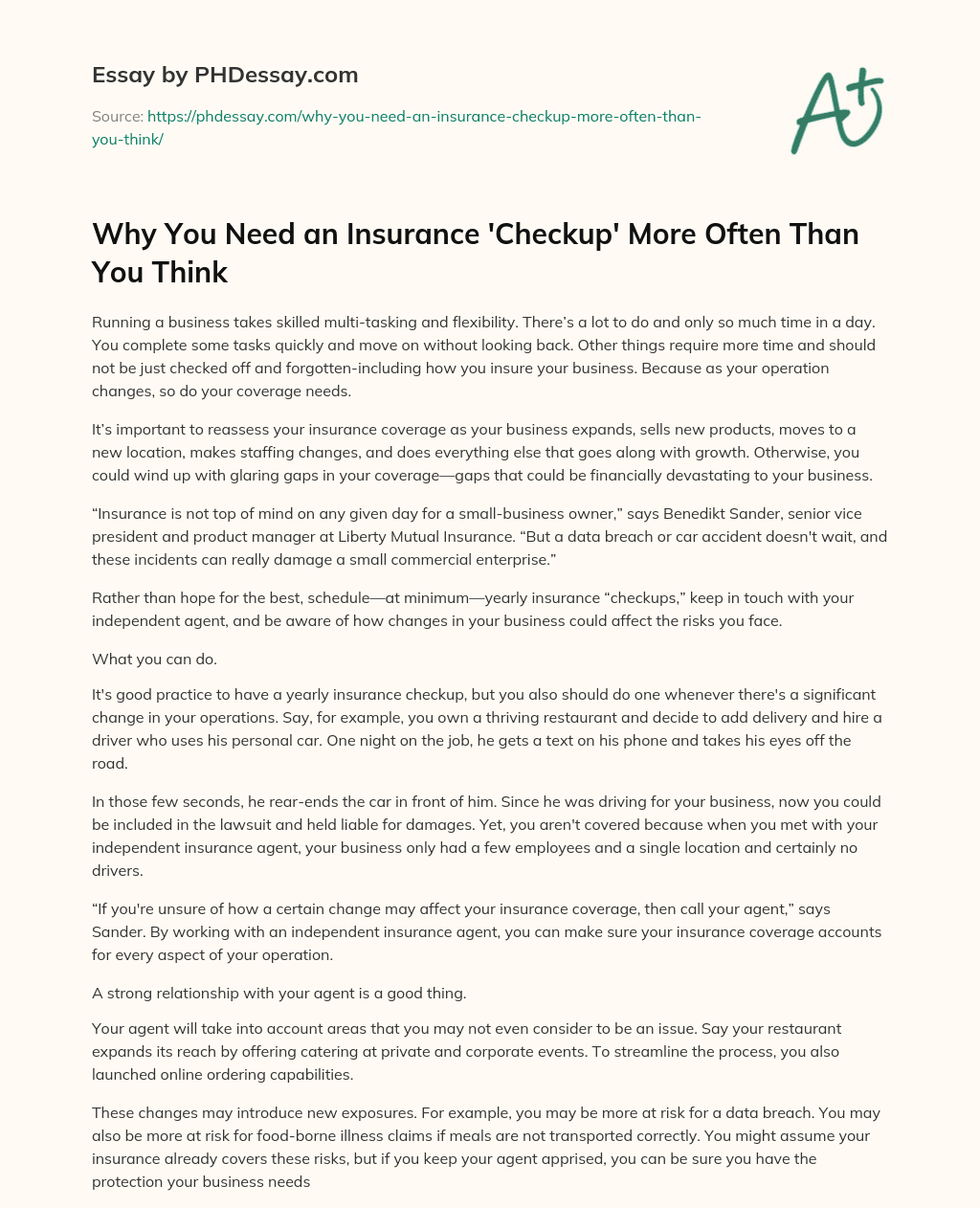 Why You Need an Insurance ‘Checkup’ More Often Than You Think essay