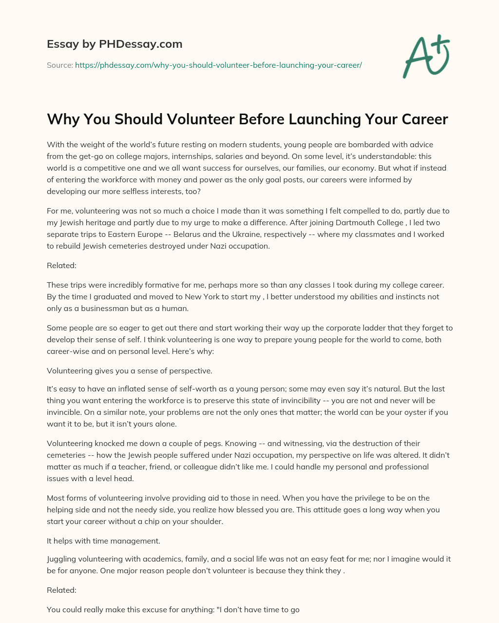 essay on why you should volunteer