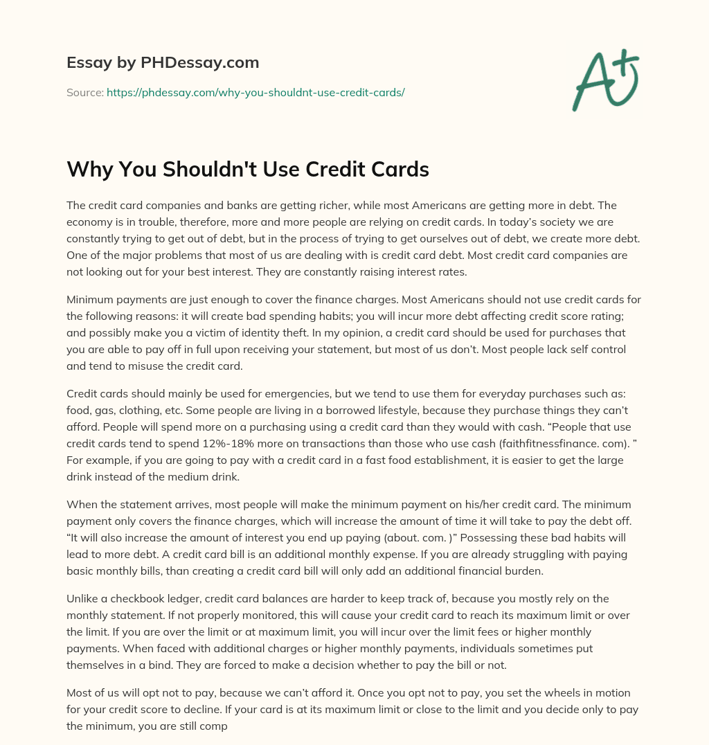 Why You Shouldn’t Use Credit Cards essay