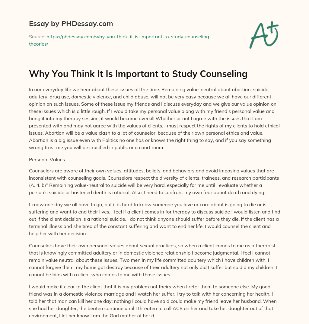 Why You Think It Is Important to Study Counseling essay