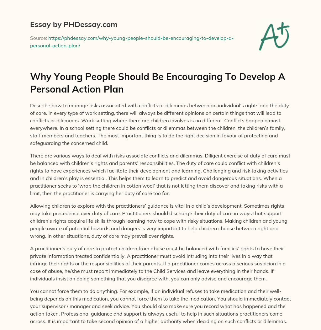 Why Young People Should Be Encouraging To Develop A Personal Action Plan essay