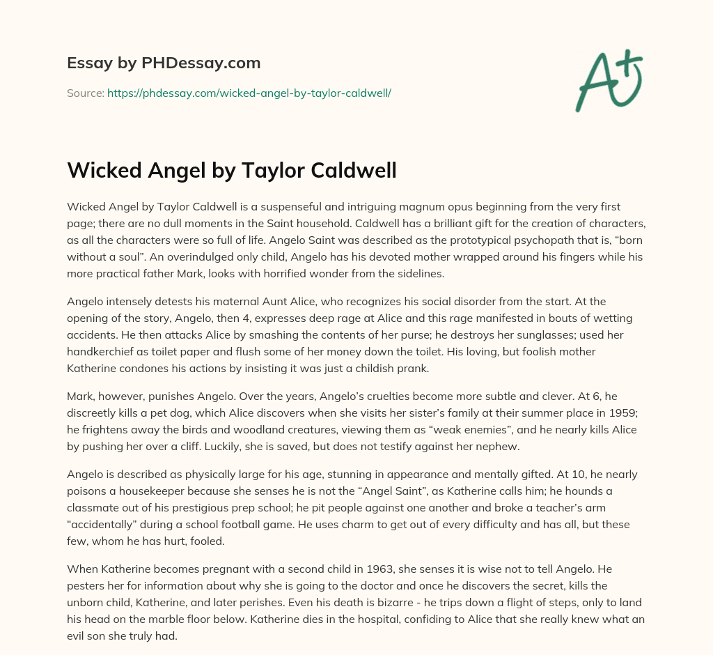 Wicked Angel by Taylor Caldwell essay